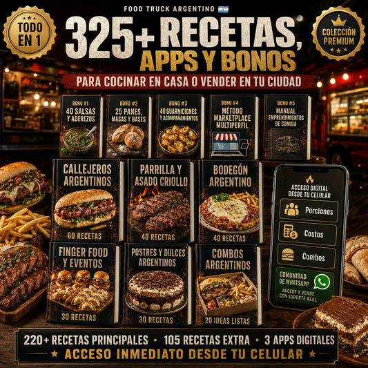 Recetas Food Truck Argentino — 220+ Recetas Criollas, Apps y Bonos